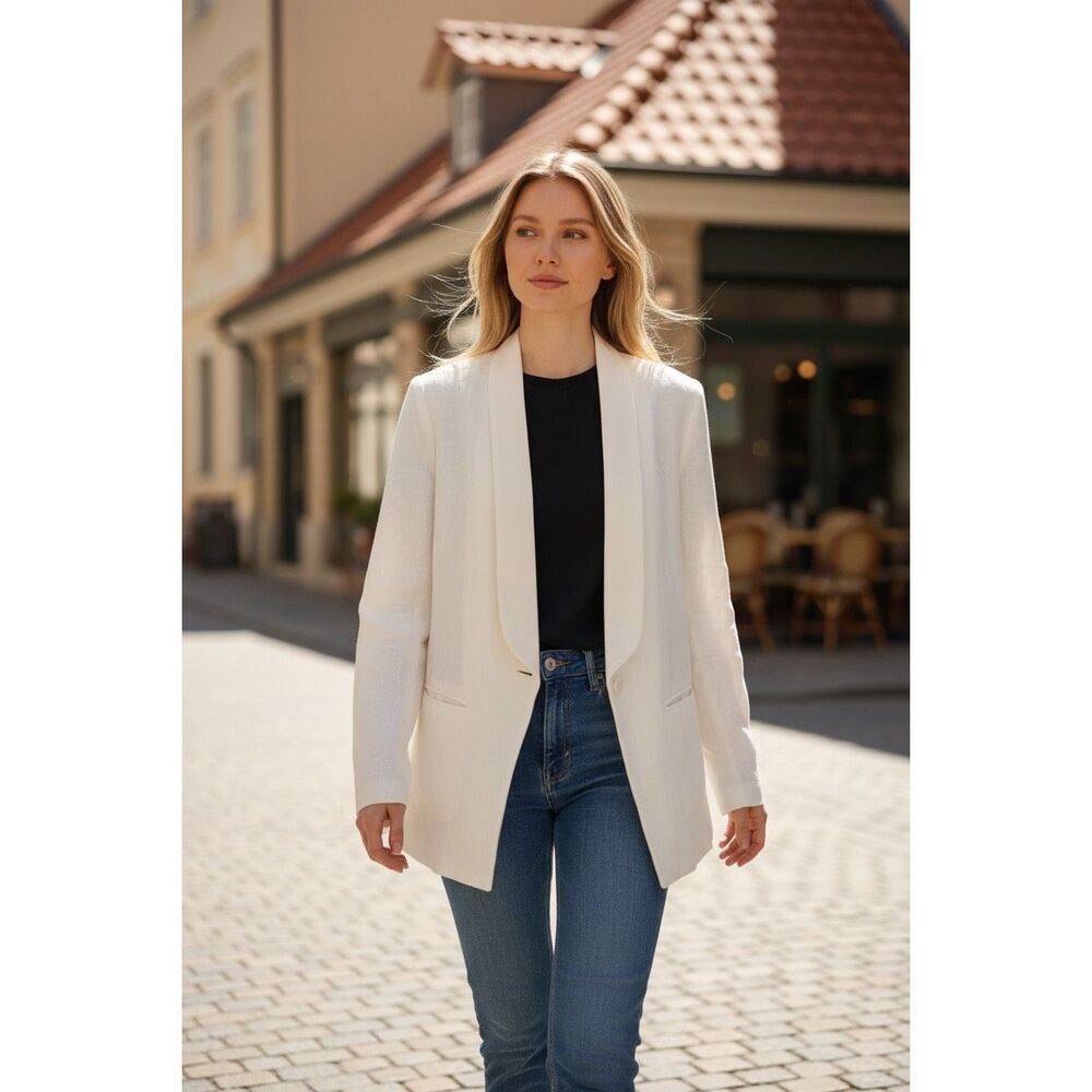 ✨Brochu Walker Ivory Linen Blend Lightweight Sz Medium Blazer✨